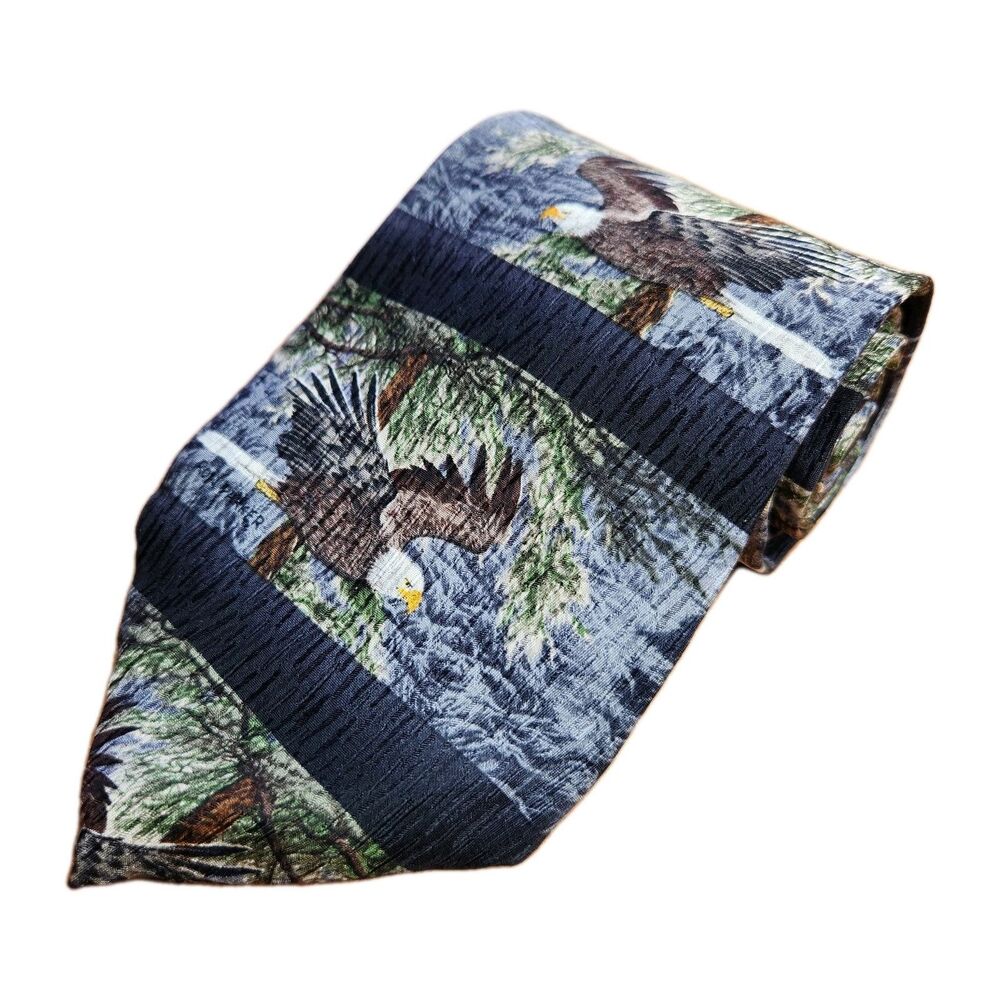 Vtg Endangered Species Tie‎ Eagles Silk Nature Outdoors Career Business Casual